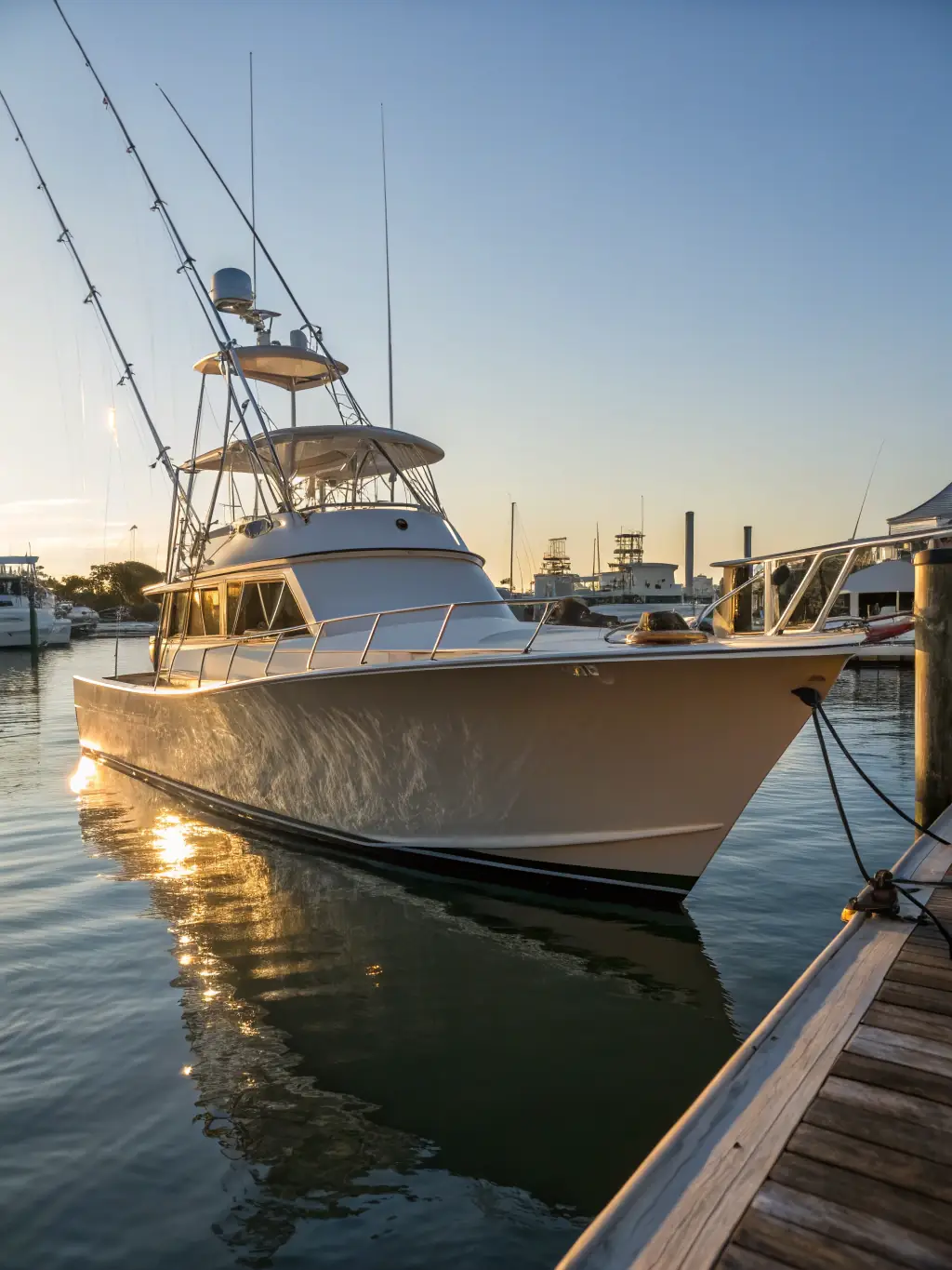 A well-equipped fishing boat with rod holders and ample space for anglers, ready for a day of fishing in Miami's rich waters.