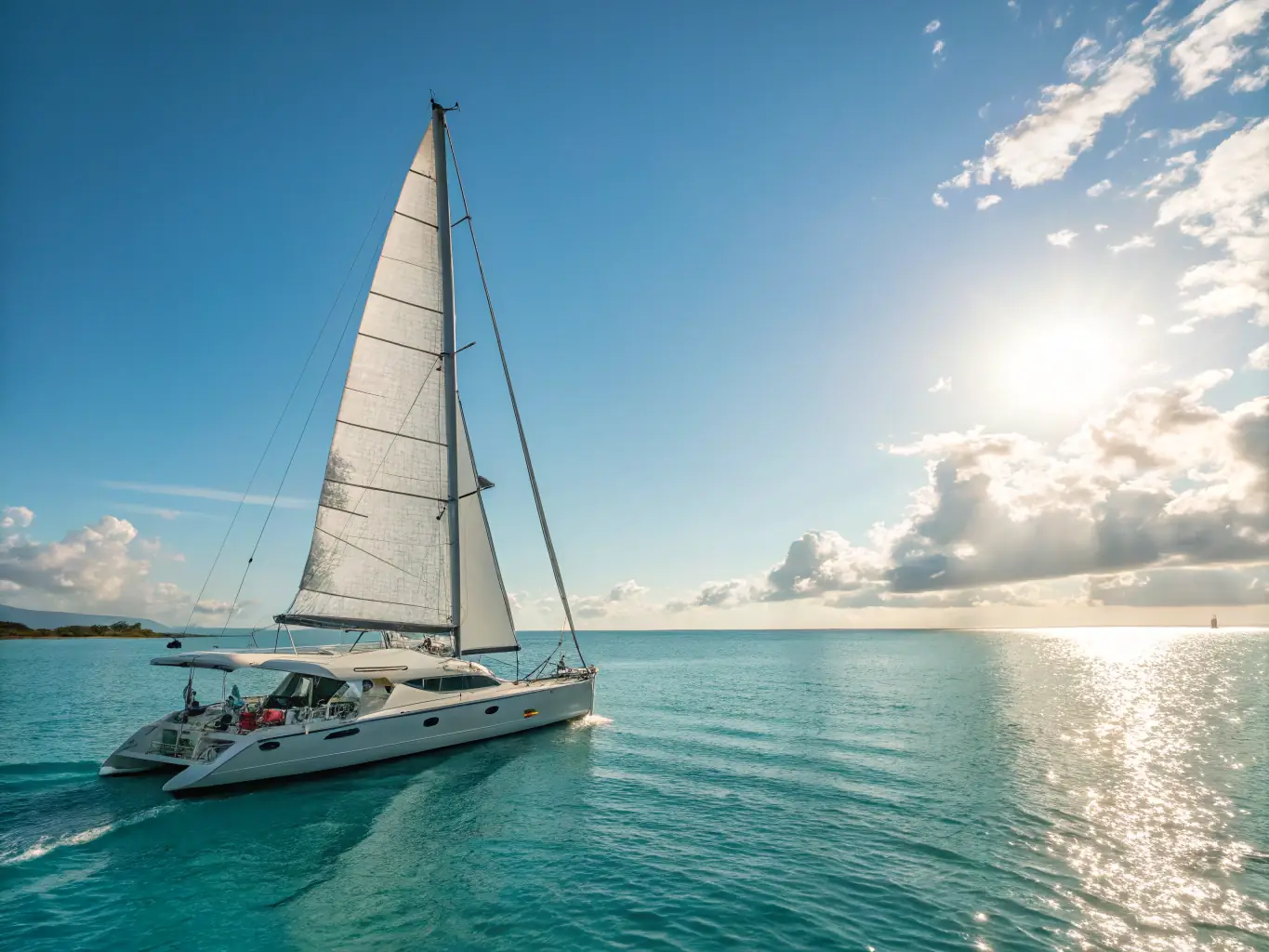 A luxury yacht cruising near the shoreline of Miami Beach, with clear turquoise waters and iconic art deco buildings in the background. The scene captures the vibrant atmosphere and beautiful scenery of Miami Beach.